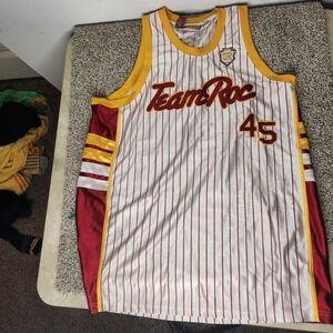 Team Roc Basketball Jersey Mens XL White Burgundy Pinstripe Hip‎ Hop Y2K 45